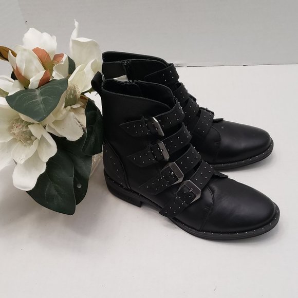 Steve Madden Black PURSUE Combat Boots Booties Goth Grunge Punk Buckles 6.5 - Picture 1 of 16